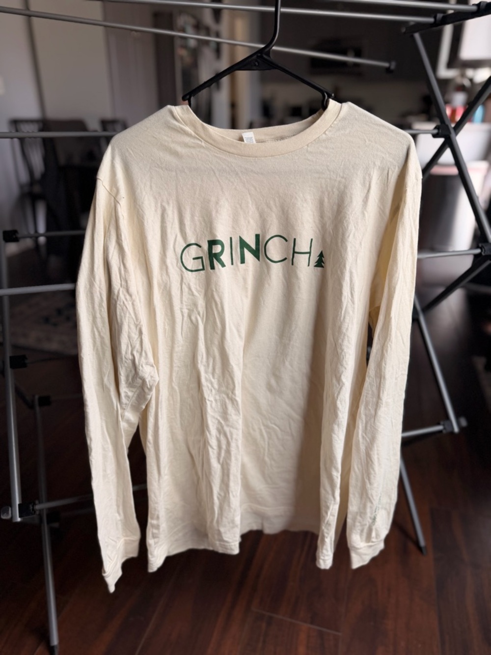 Bella Canvas Cream Long Sleeve Tee with Green GRINCHA Logo